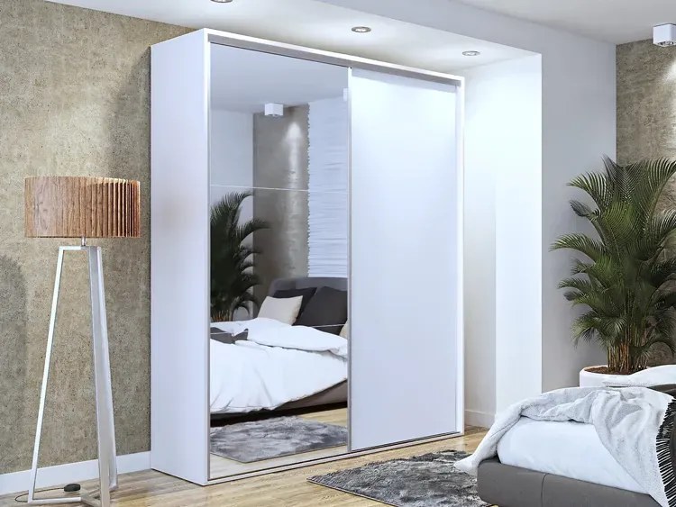 Biała przesuwna szafa z lustrem 200 cm - Estori 3X