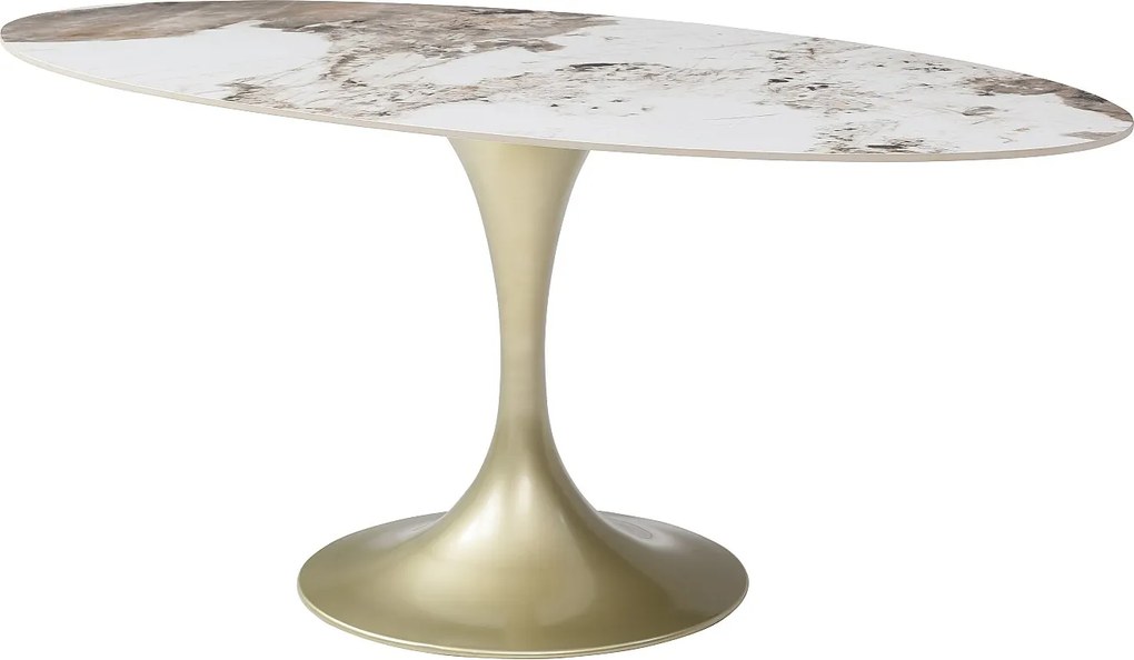 Stół do jadalni dla 8 osób z ceramiki i złotego metalu - Efekt białego marmuru i szary - ELVA marki Maison Céphy