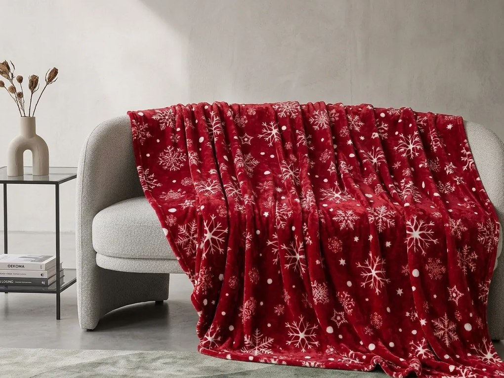 Czerwony świąteczny mikropluszowy koc SNOWFALL Rozmiar: 200 x 220 cm