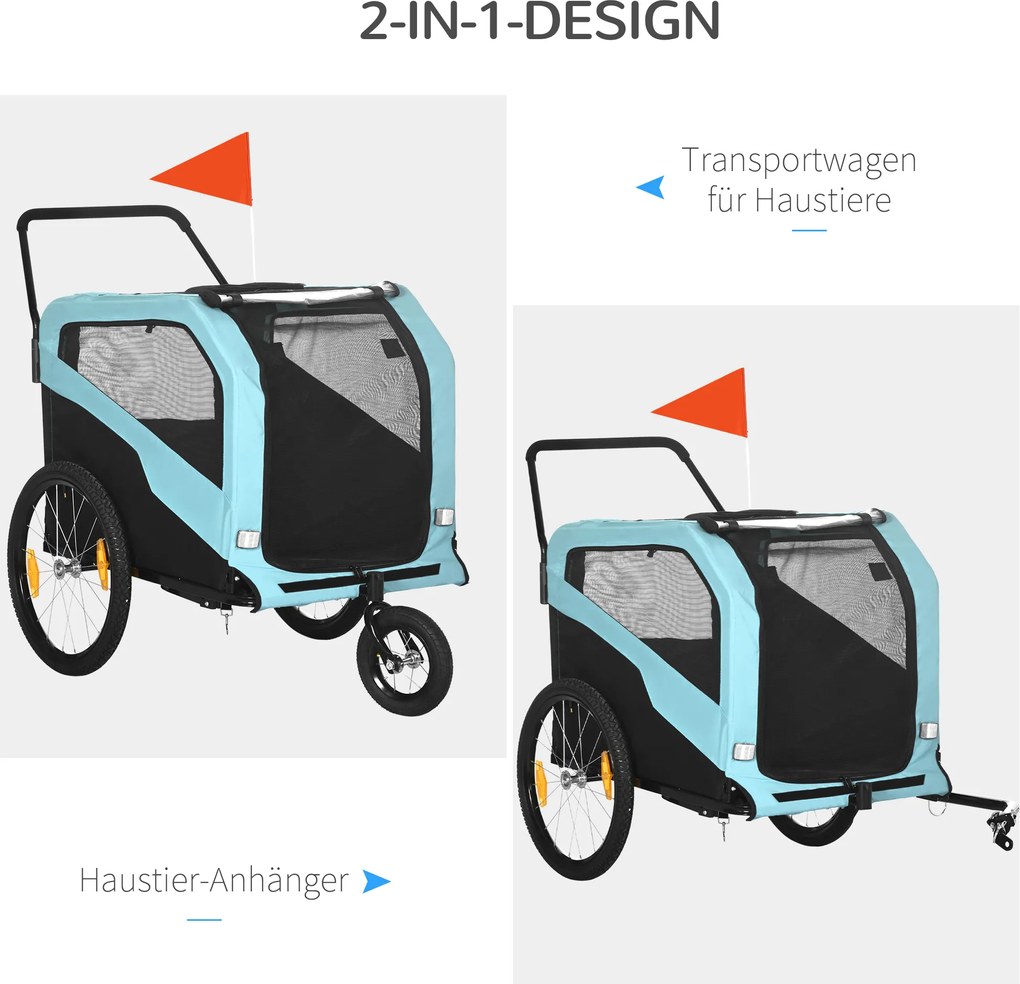 PawHut Przyczepka rowerowa 2 w 1 dla psów Wózek z odblaskami Bezpieczne podróże | Aosom PL