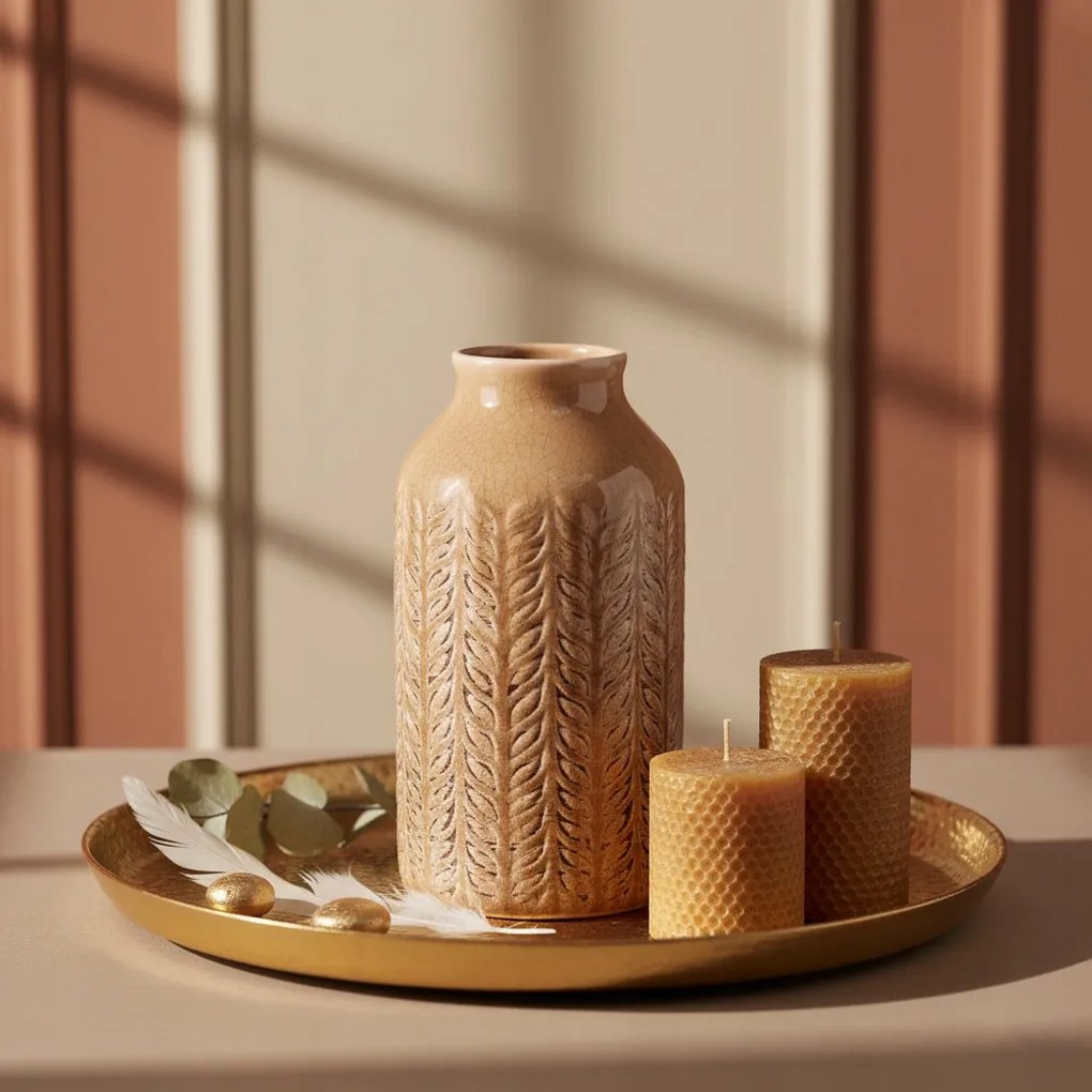 Osłonka Ceramiczna Brąz 17 cm Nowoczesny Wazon zdobiony Elegancki vintage