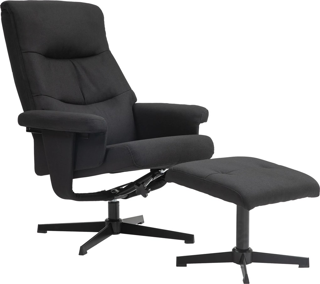 HOMCOM Fotel z podnóżkiem, obrotowy, funkcja bujania, imitacja aksamitu, do 150 kg, Czarny