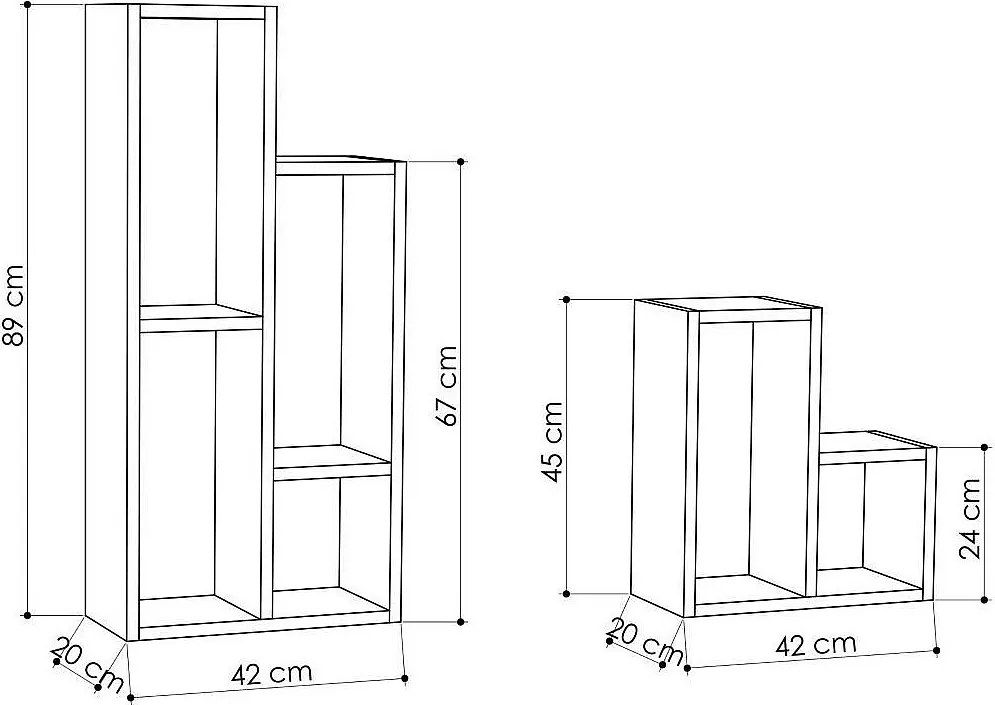 Półka dębowa – 42x89x20 cm i 42x45x20 cm – dąb – płyta MDF pokryta melaminą
