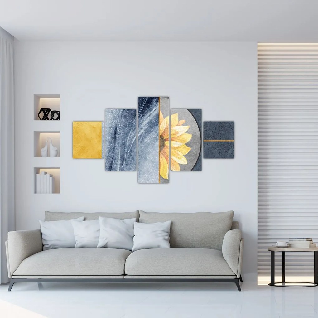 Obraz - Kształty i kwiat (125x70 cm)