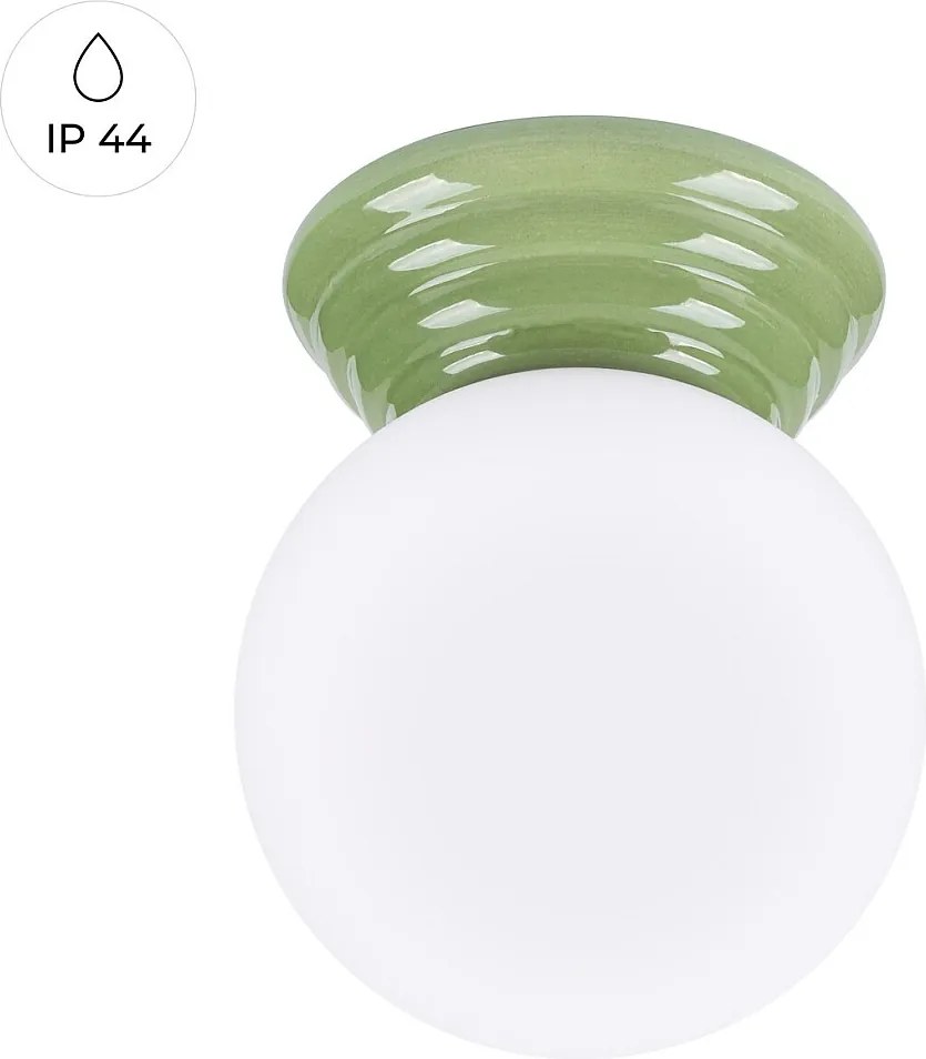 Lampa sufitowa minimalistyczny Zori, ceramika szkliwiona/szkło - 1 źródło - L.12 x H.12 cm - zielony oliwkowy