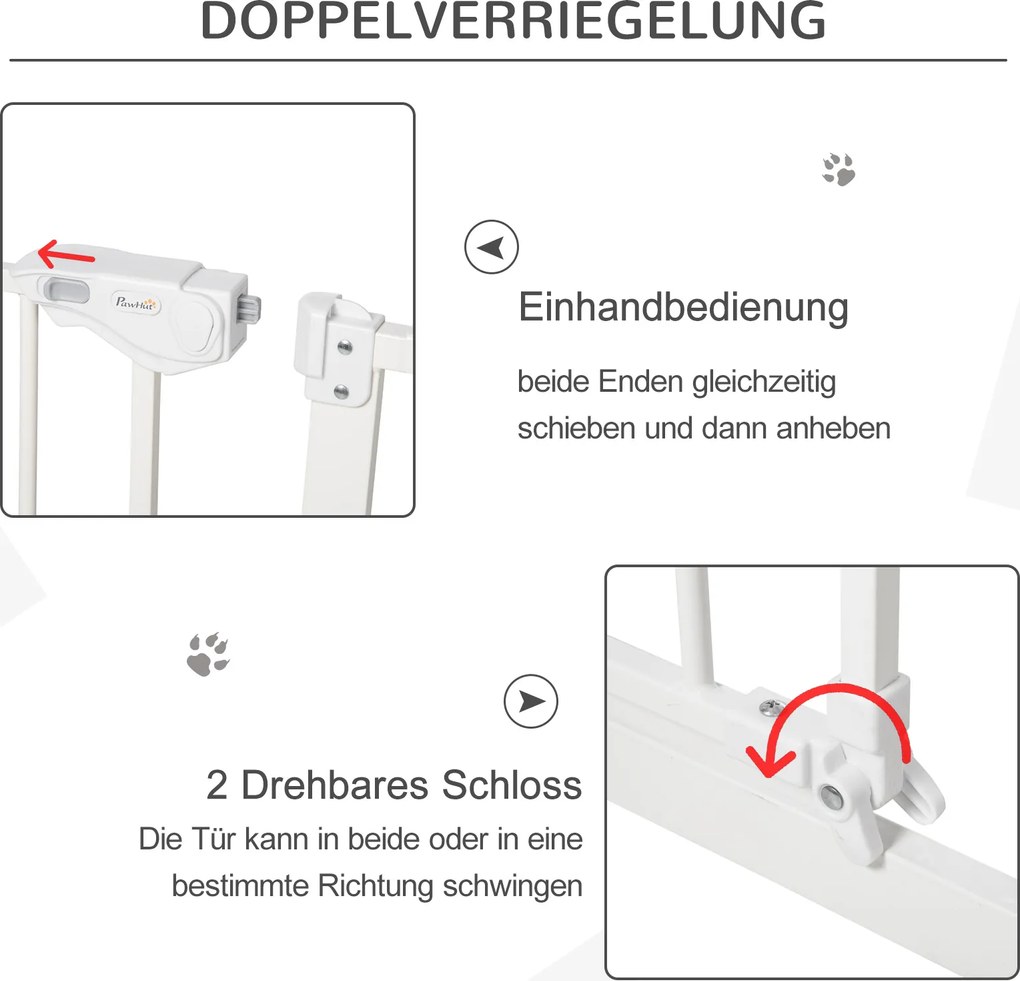 PawHut Bramka Ochronna dla Psów, Rozszerzalna, Montaż Na Zacisk, Metal, 136x76cm, Biały