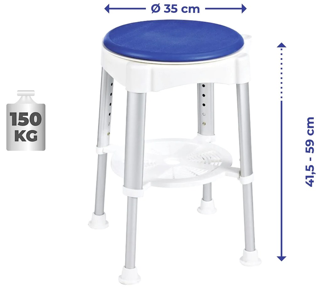 Taboret pod prysznic, obrotowe siedzisko, wys. 41,5-59 cm