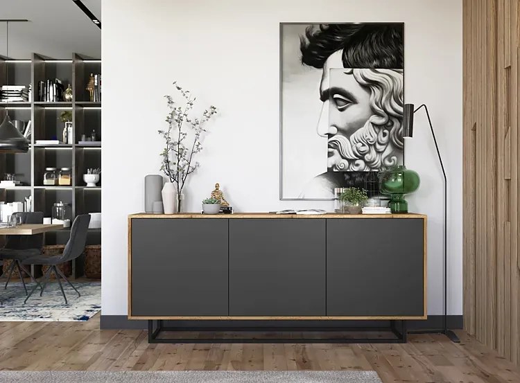 Komoda na nóżkach dąb wotan + grafit Z0-W04