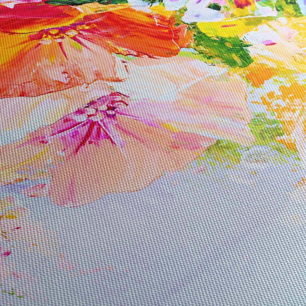 Obraz - Kwiaty, malarstwo (z zegarem) (90x30 cm)