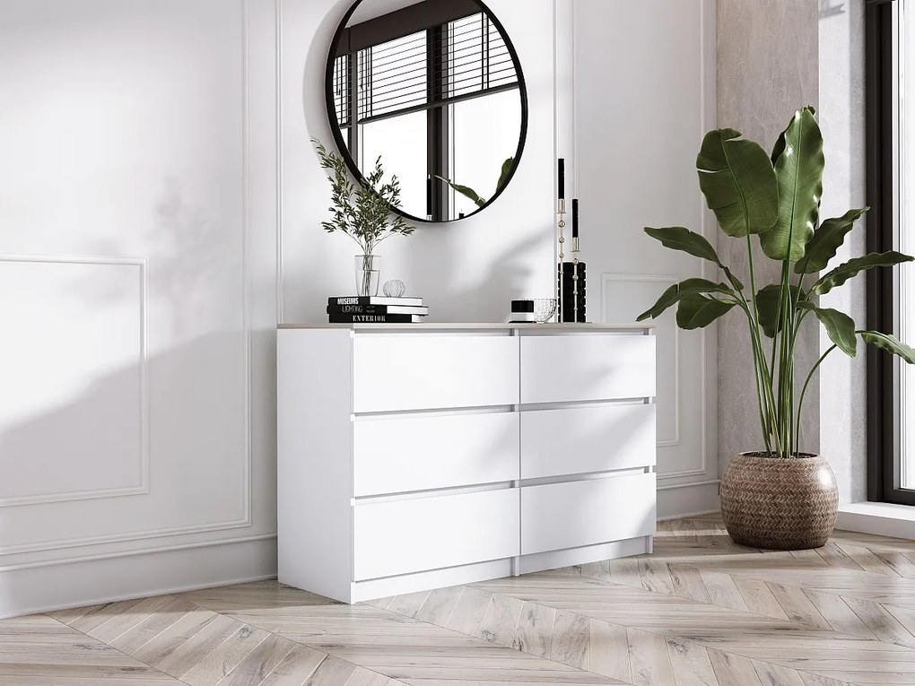 Komoda z 6 szufladami: biały matowy / dąb sonoma TOP, 120 x 39 x 79 cm
