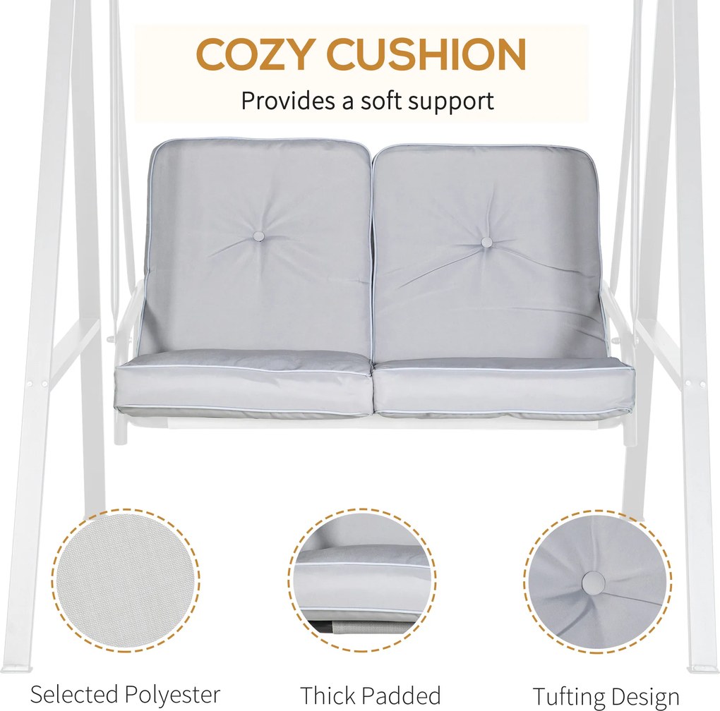 Outsunny Huśtawka Hollywood, 2-osobowa Huśtawka Ogrodowa z Regulowanym Daszkiem, Udźwig do 220 kg, 145 x 116 x 172 cm, Szara