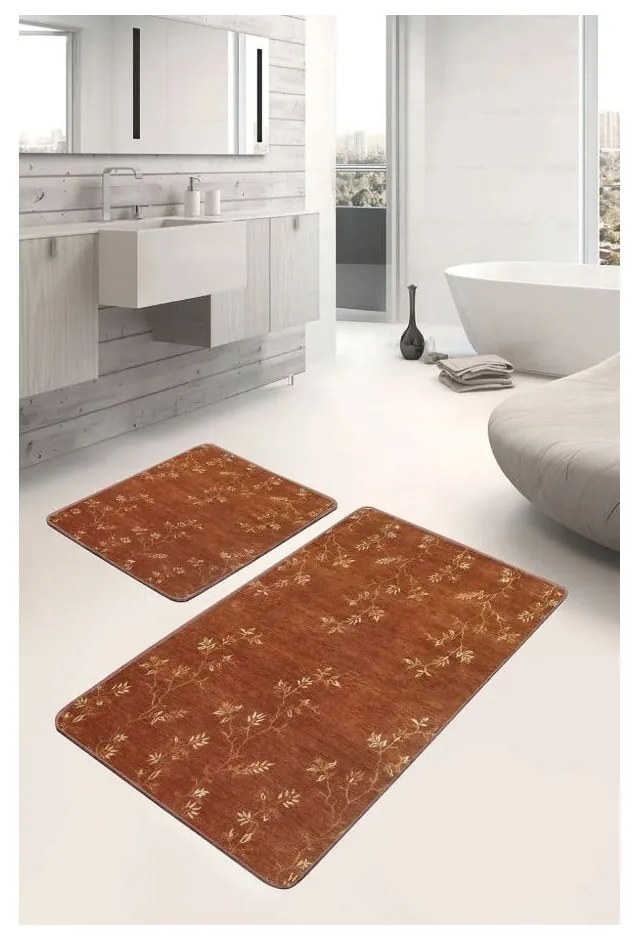 Brązowe aksamitne dywaniki łazienkowe zestaw 2 szt. 60x100 cm – Mila Home