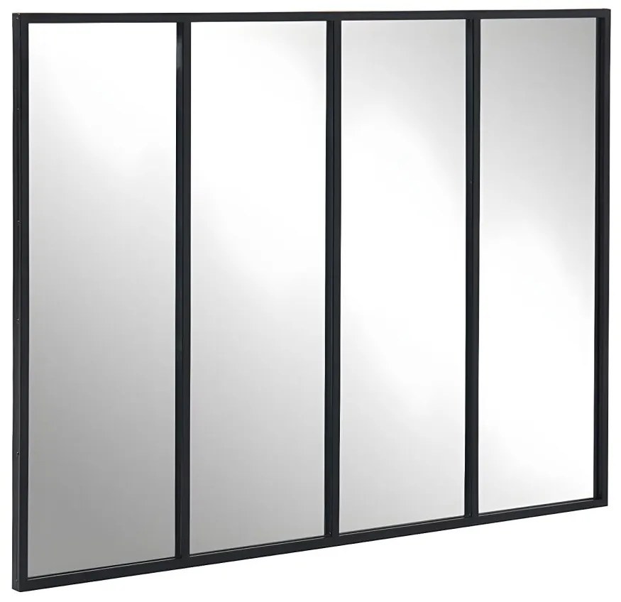 Lustro DUDLEY w kształcie okna, w stylu industrialnym – żelazo – 4-skrzydłowe – 90 × 120 cm – kolor czarny