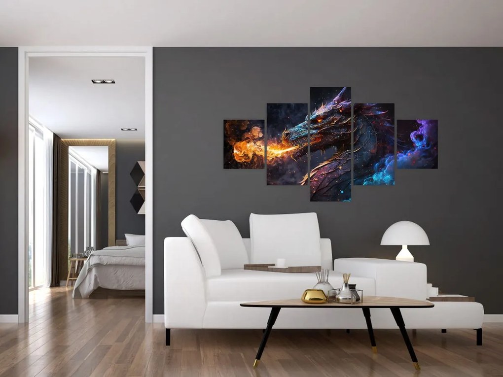Obraz - Smok plujący płomieniami (125x70 cm)