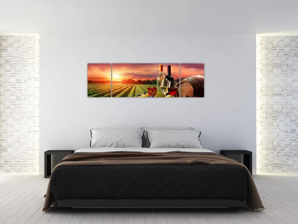 Obraz winnicy z winem (170x50 cm)
