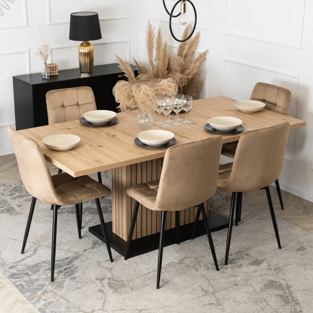 Stół Prostokątny Rozkładany z Lamelami GIANT 130-180 cm Dąb Artisan/Czarny Nowoczesny Loft