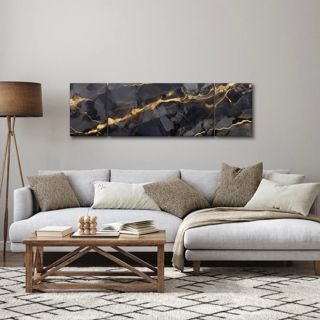 Obraz - Czarny - złoty dekor (170x50 cm)