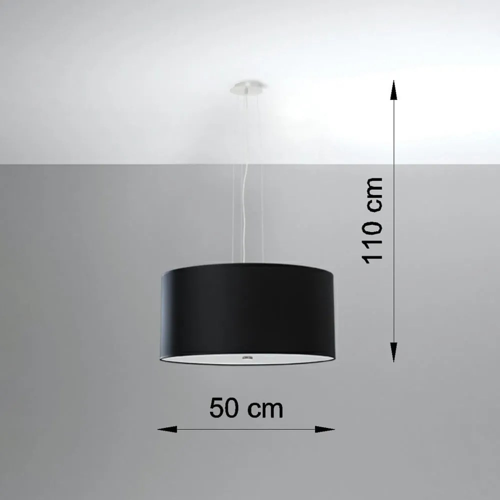 Czarna lampa wisząca z tekstylnym kloszem ø 50 cm Volta – Nice Lamps