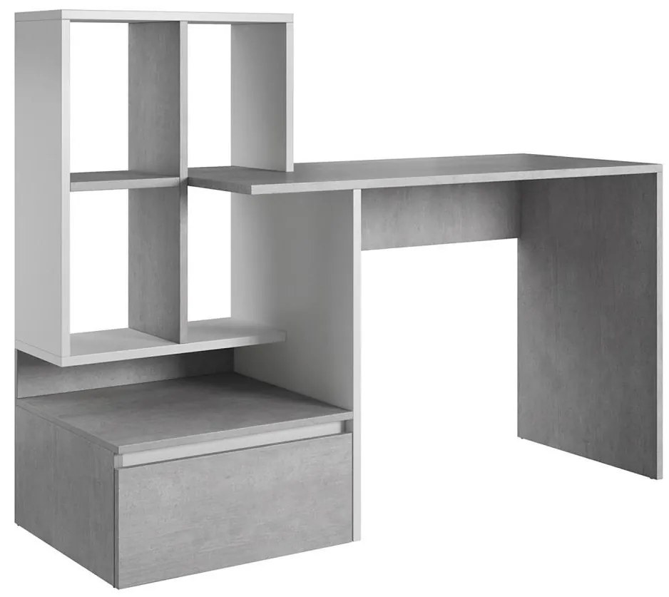 Biurko z półką MARLO, szary beton/biały