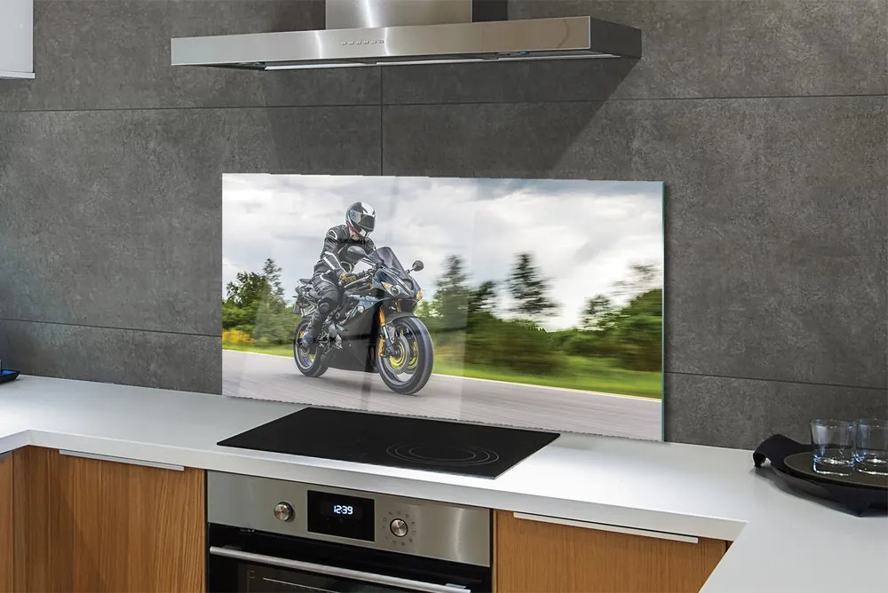 Szklany Panel Motocykl na Drodze pod Chmurami