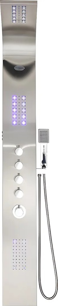 Panel prysznicowy z hydromasażem termostatycznym z diodami LED FELICITA - 20*165cm - Srebrny