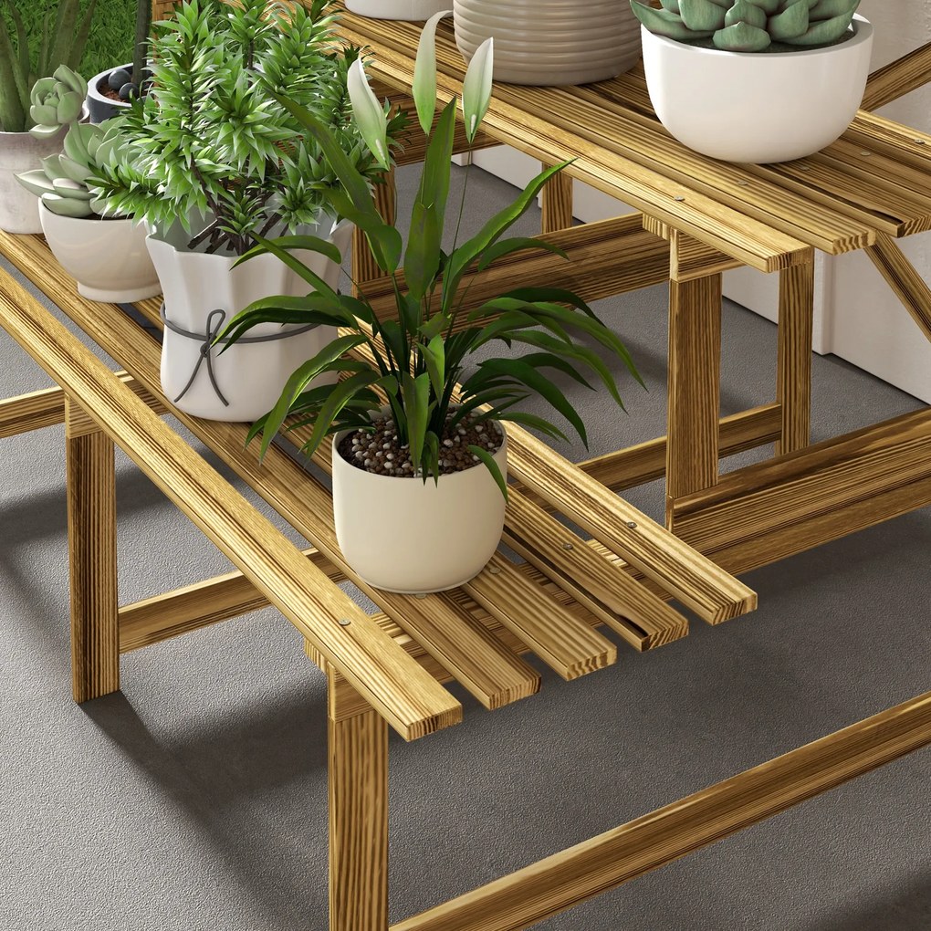 Outsunny regał na rośliny półka na kwiaty regał na kwiaty półka na rośliny stojak na kwiaty 3 stopnie drewno jodłowe kolor ciemnobrązowy 120 x 80 x 80 cm