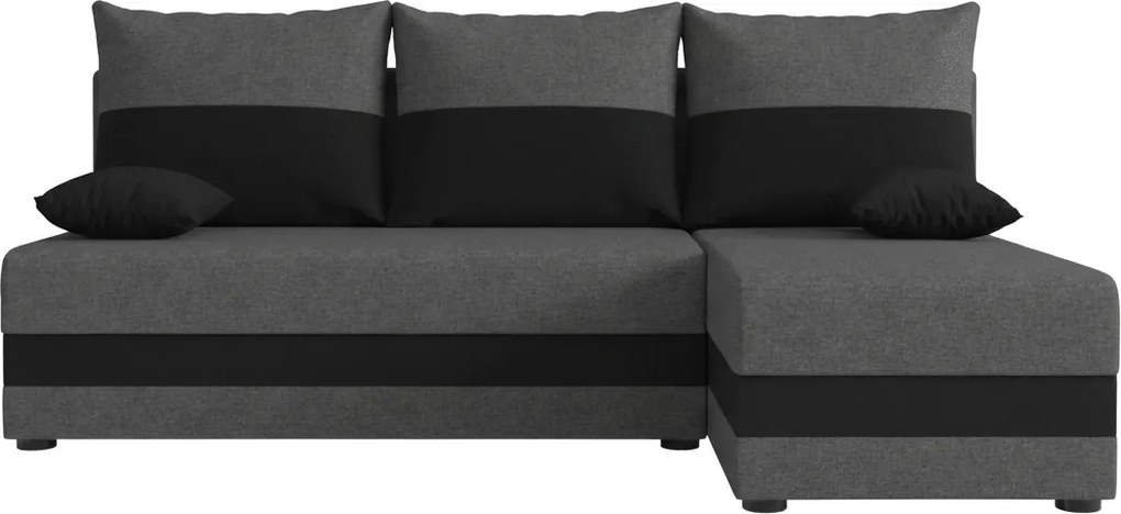 Rozkładana narożna sofa VALERIO SLIM 200x140 cm, ciemnoszara/antracytowa, uniwersalna + 2 poduszki GRATIS
