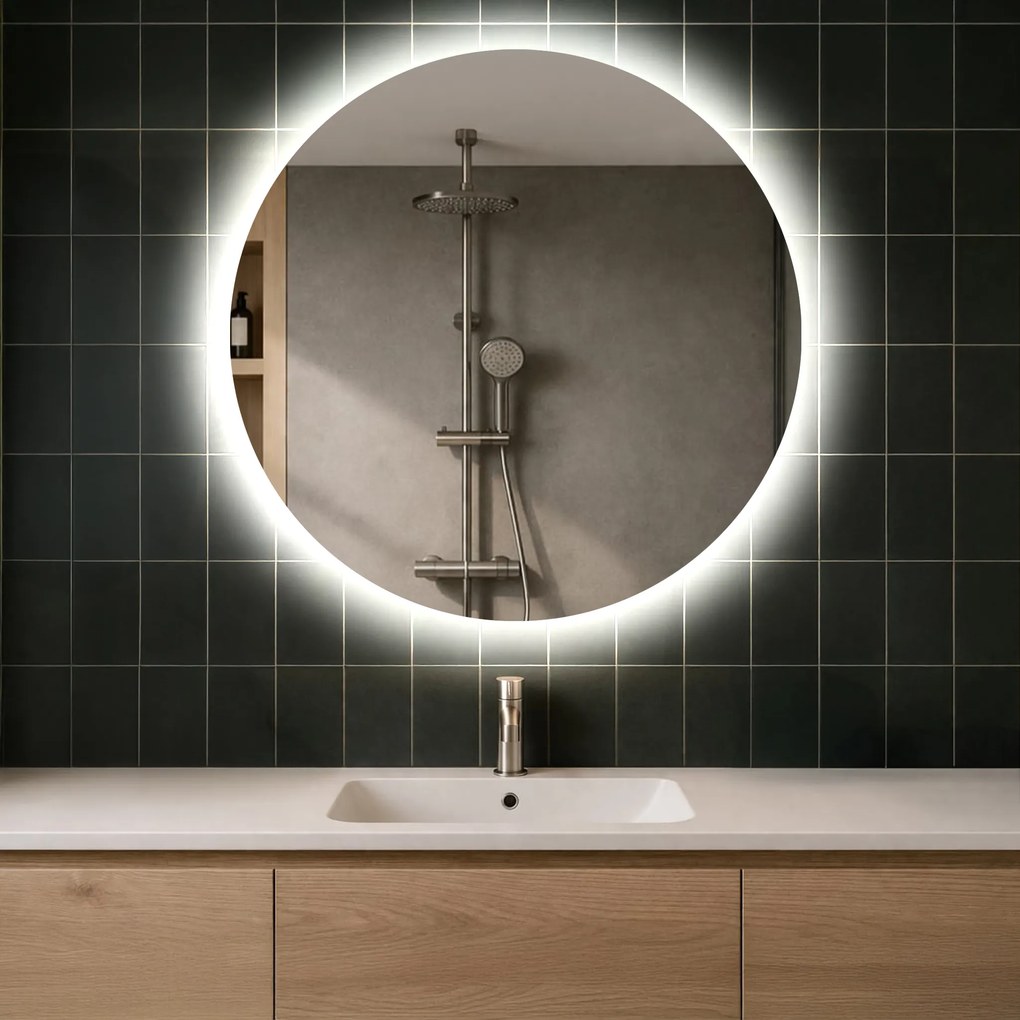 Okrągłe Lustro Łazienkowe Podświetlane 80cm z zimną barwą LED 7000K, ciepłą barwą 3000K lub barwą neutralną 4500K