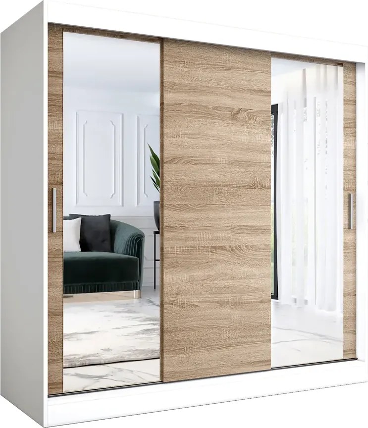 Szafa przesuwna biały + dąb sonoma 200 cm H7-P09