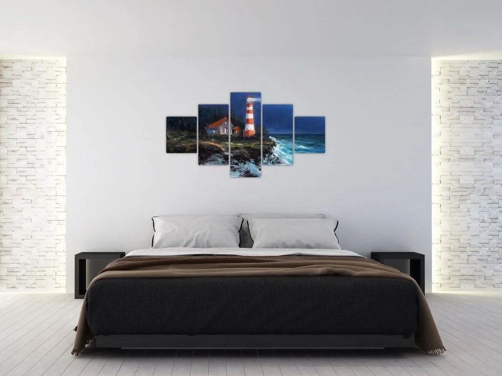 Obraz - Latarnia morska na brzegu oceanu, akwarela (125x70 cm)