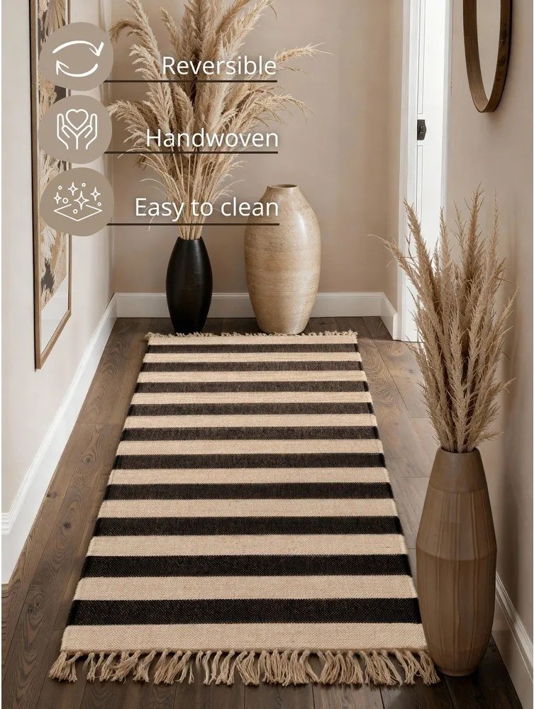 Czarno-kremowy ręcznie tkany dwustronny chodnik z juty 80x200 cm Playa – Hanse Home