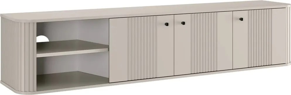 Szafka RTV wisząca Vesper 187 cm trzydrzwiowa - kaszmir / czarne uchwyty
