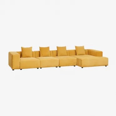 Modułowa Sofa Z Szezlongiem Prawym, 4-częściowa (↔︎420 Cm) Z Wysokim Podłokietnikiem Bruna Tkaniny Szenil Musztarda - Sklum