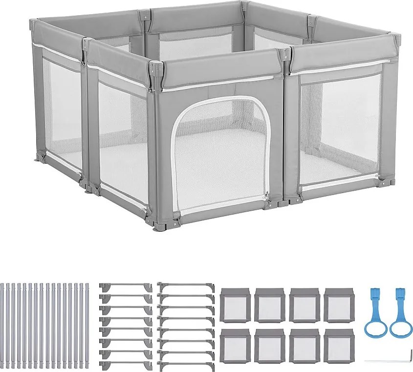 Park dla Dzieci SucceBuy Modułowy Składany, 120 x 120 cm, Plac Zabaw dla Dzieci, Miękka Oddychająca Siatka, Barierka do Zabawy dla Niemowląt Uczyć się