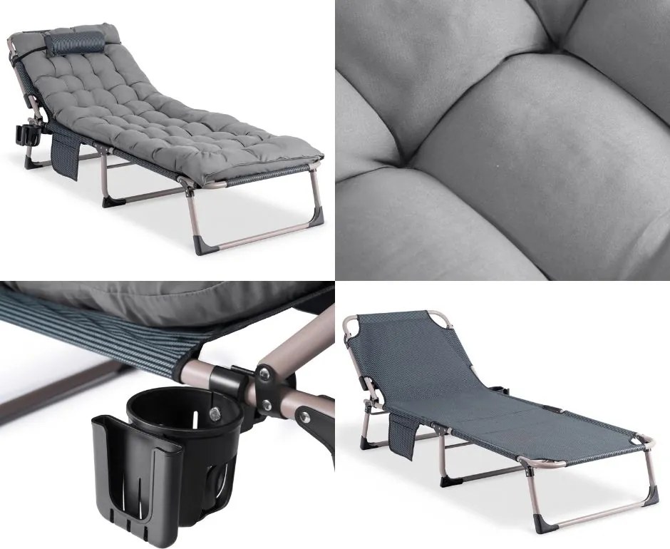 Składany leżak ogrodowy z pikowaną poduchą Saturn