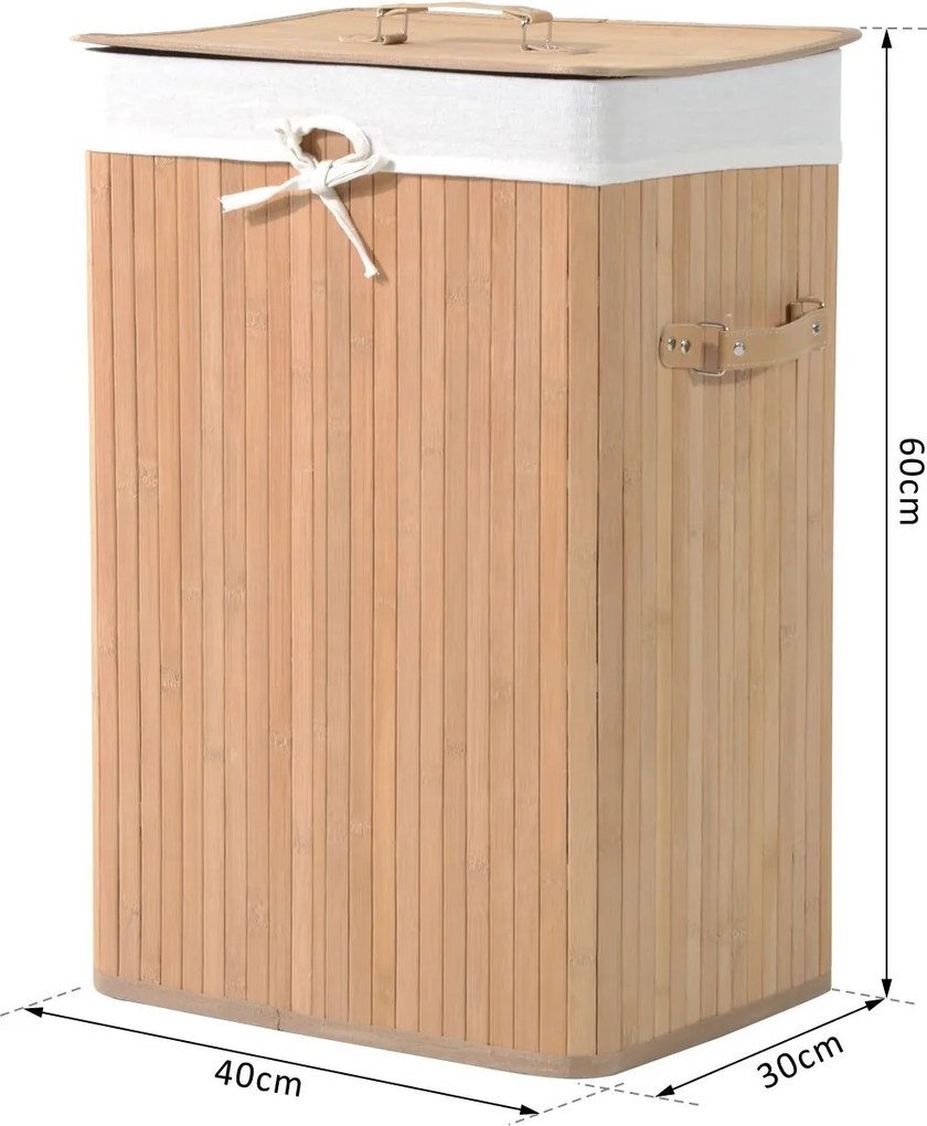 HOMCOM Bambusowy Kosz na Pranie 72L Naturalny Brązowy Praktyczny i Elegancki Design do Łazienki i Pralni | Aosom PL