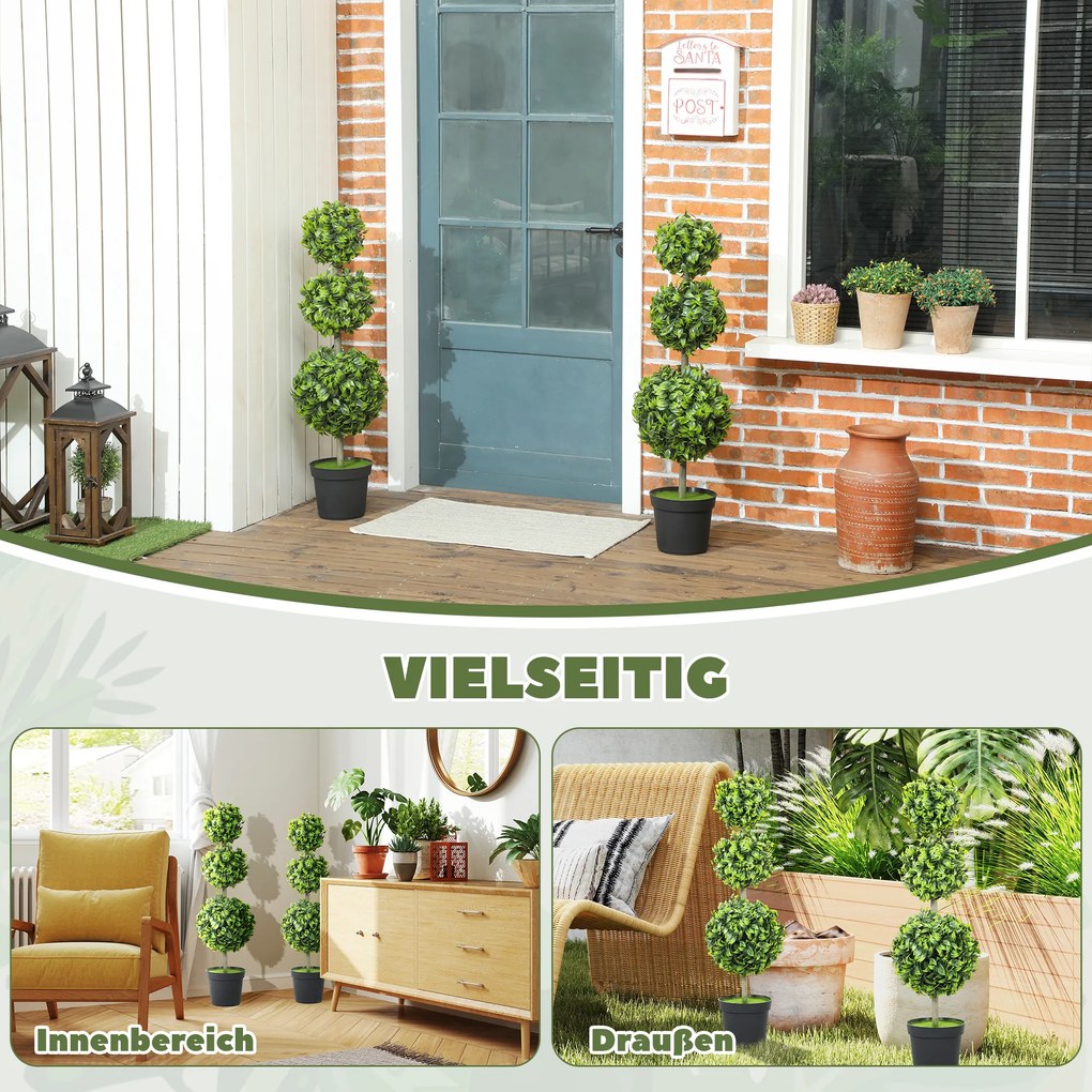 HOMCOM Sztuczne rośliny w donicach, liście plastikowe, beflockowana ziemia, Zielony