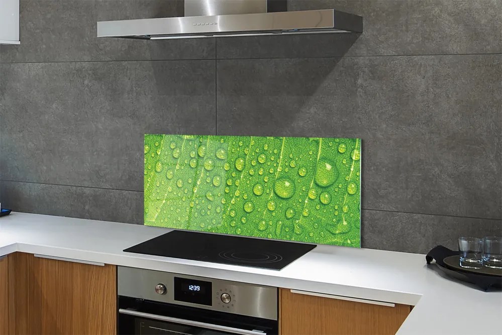 Szklany Panel Makro Detal Liścia z Rosą