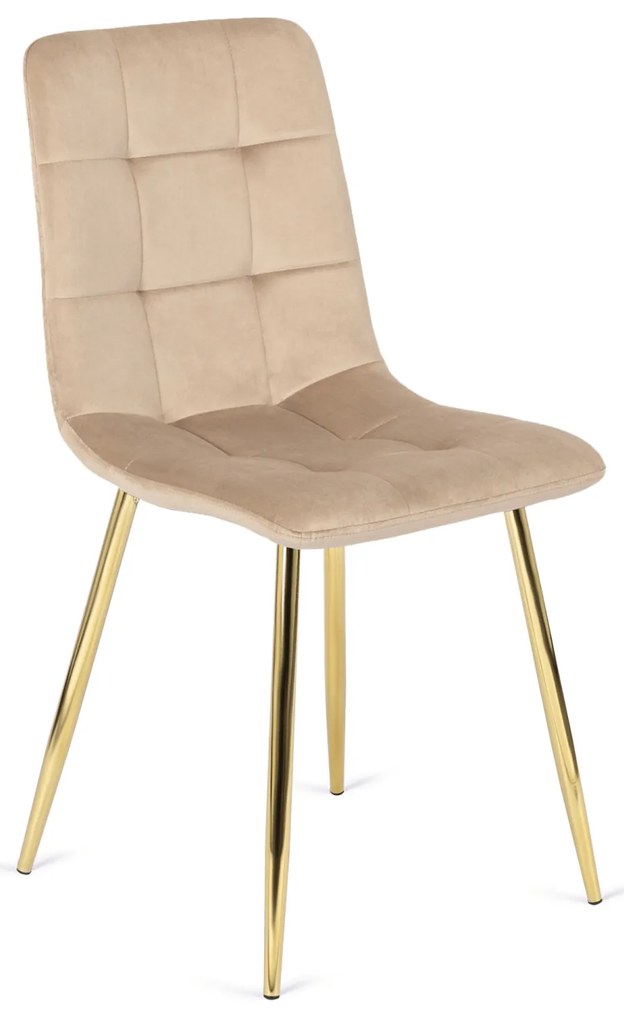 Zestaw Stół Okrągły Szklany OLIVIER 120 cm i 4 Krzesła Tapicerowane do Salonu YORK Kremowe Welurowe Glamour