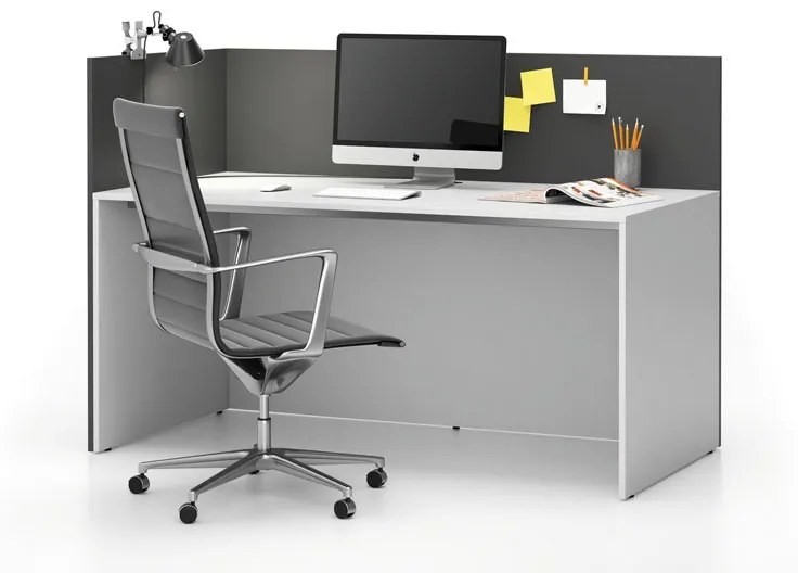 Zestaw mebli biurowych single z parawanem SEGMENT, lewy, biały/grafit