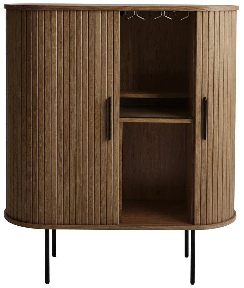 Brązowa szafka na wino w dekorze dębu z drzwiami przesuwnymi 100x118x40 cm Nola – Unique Furniture