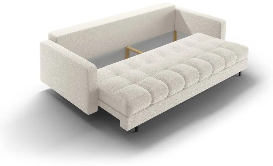 Kremowa rozkładana sofa ze schowkiem z materiału bouclé 222 cm Bali – Cosmopolitan Design
