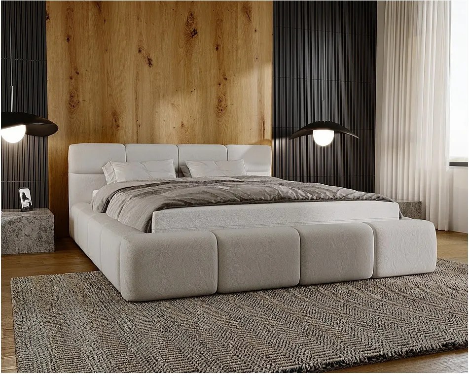 Emporius Oslo łóżko tapicerowane 160 x 200 - gruba pianka, nowoczesny styl, łóżko z pojemnikiem - łóżko tapicerowane beżowe (Solar 3)