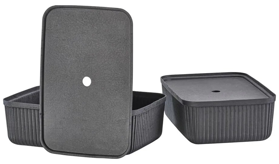 Czarne pojemniki zestaw 2 szt. z pokrywką 48x32x20,5 cm Pulp – Zone