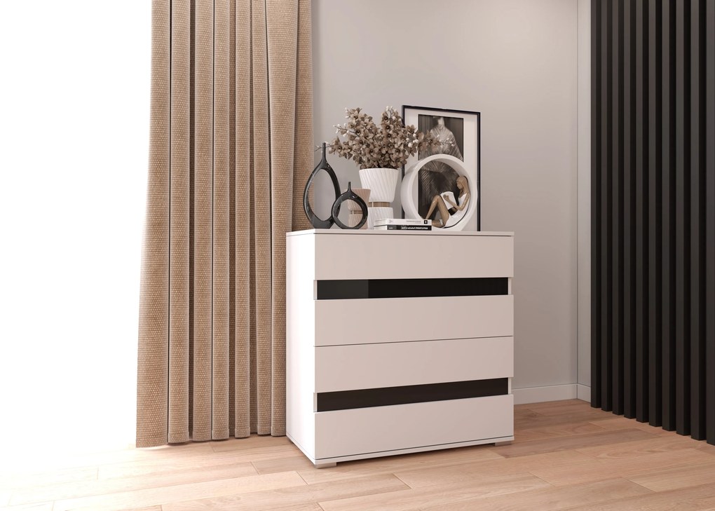 Komoda LUCCA 90 cm biały fronty czarny połysk