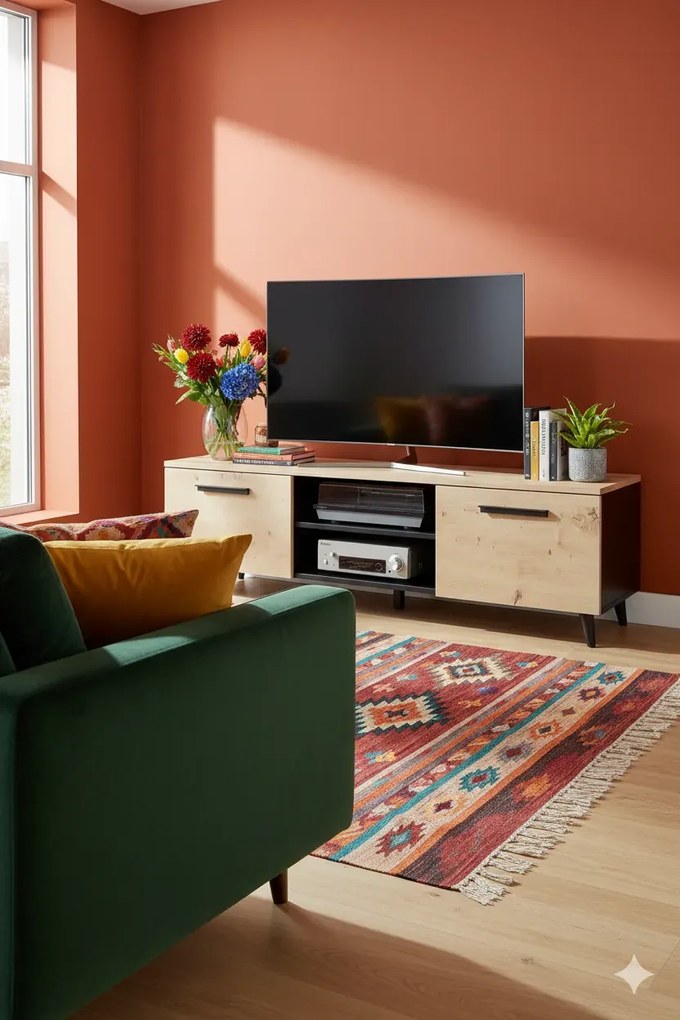 Skandynawska szafka RTV na nóżkach do salonu dąb artisan C0-P76