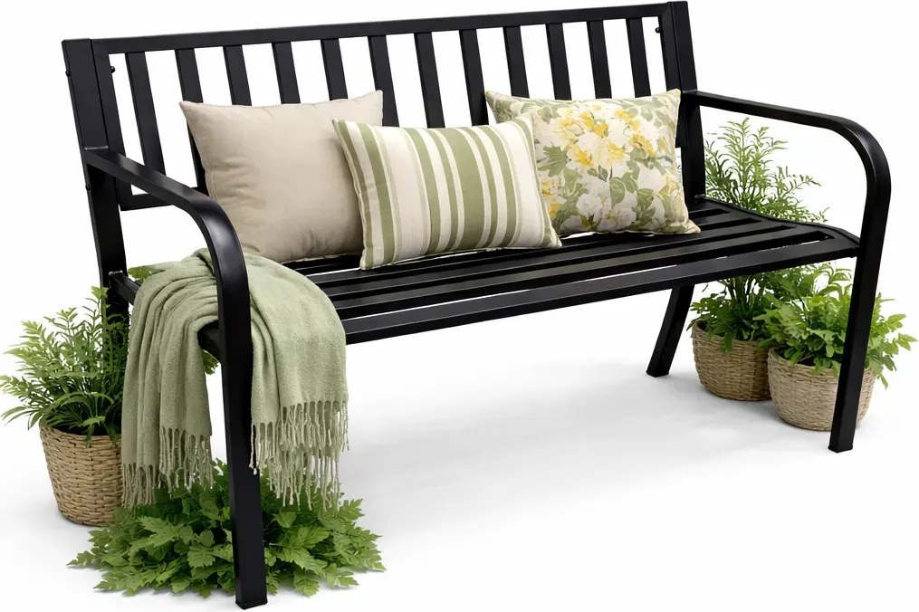 Czarna ławka do ogrodu z metalu B6-D36
