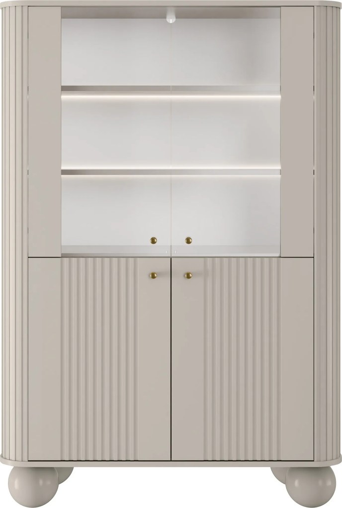 Witryna Vesper 103 cm czterodrzwiowa - kaszmir / złote uchwyty / nogi kule