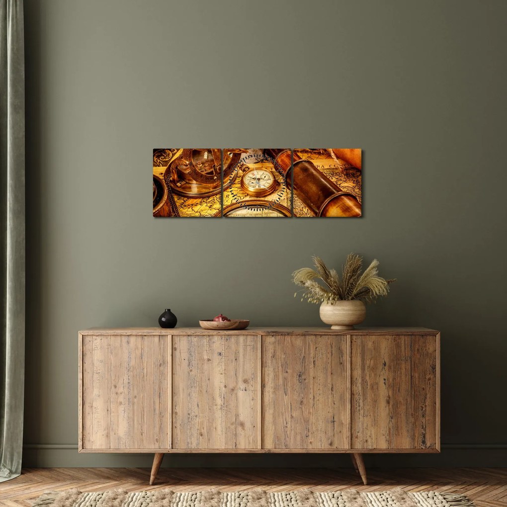 Obraz - Historyczne narzędzia marynarzy (z zegarem) (90x30 cm)