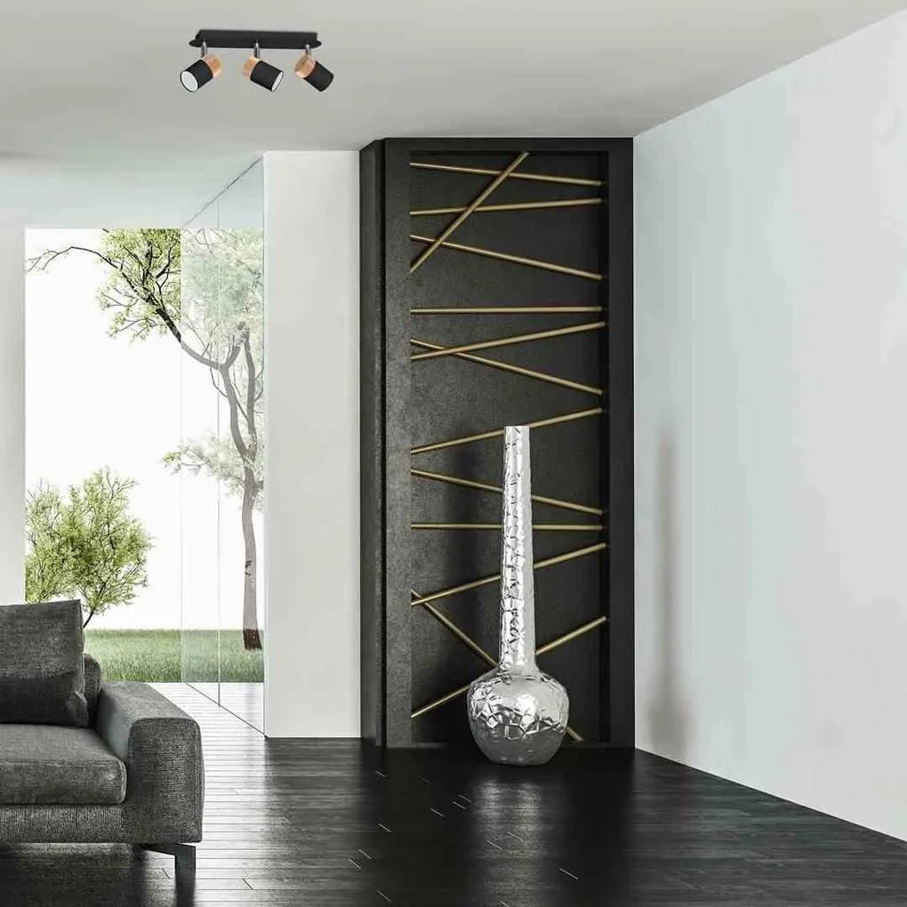 Lampa sufitowa, czarna/drewno, potrójna kierunkowa JOKER BLACK/WOOD 3xGU10
